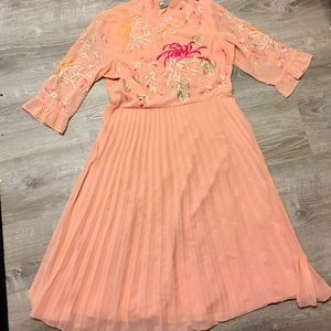 ASOS Peach Embroidered Midi Dress Size 14